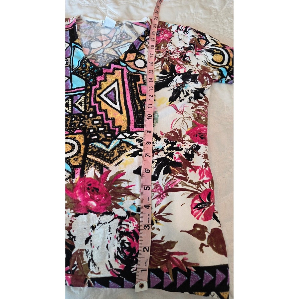 Alberto Makali XL Womens V-Neck 3/4 Sleeve Sequin Geometric Floral Maximalist - Picture 3 of 9